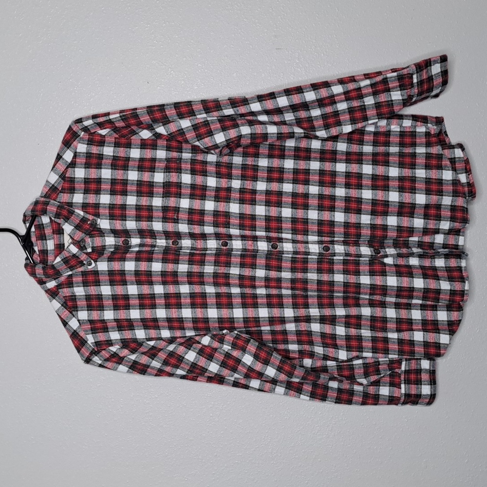 St Johns Bay Button Up Shirt Men's Sz Medium Red Flannel Cotton Long Sleeve